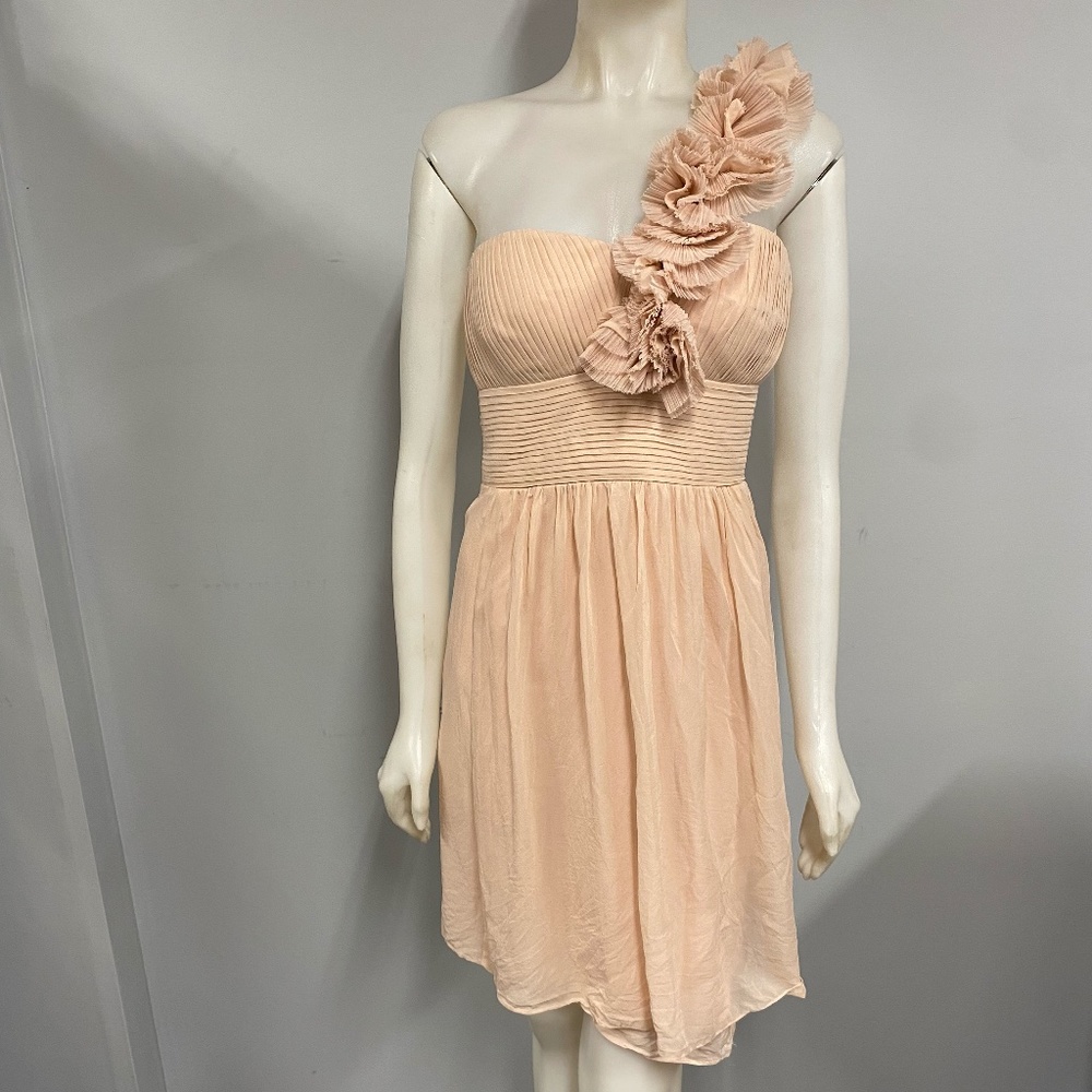 BCBGMaxazria Blush Pink One Shoulder Dress 12